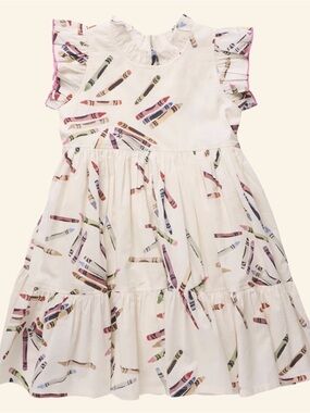 Pink Chicken Cream Crayon-Print Ruffle Tiered Dress